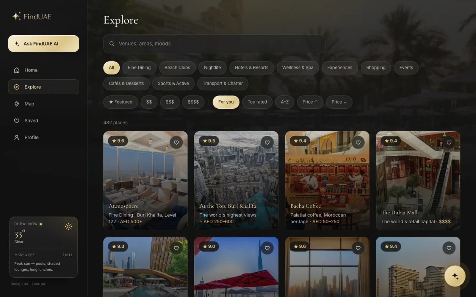 Curated venues with smart filters