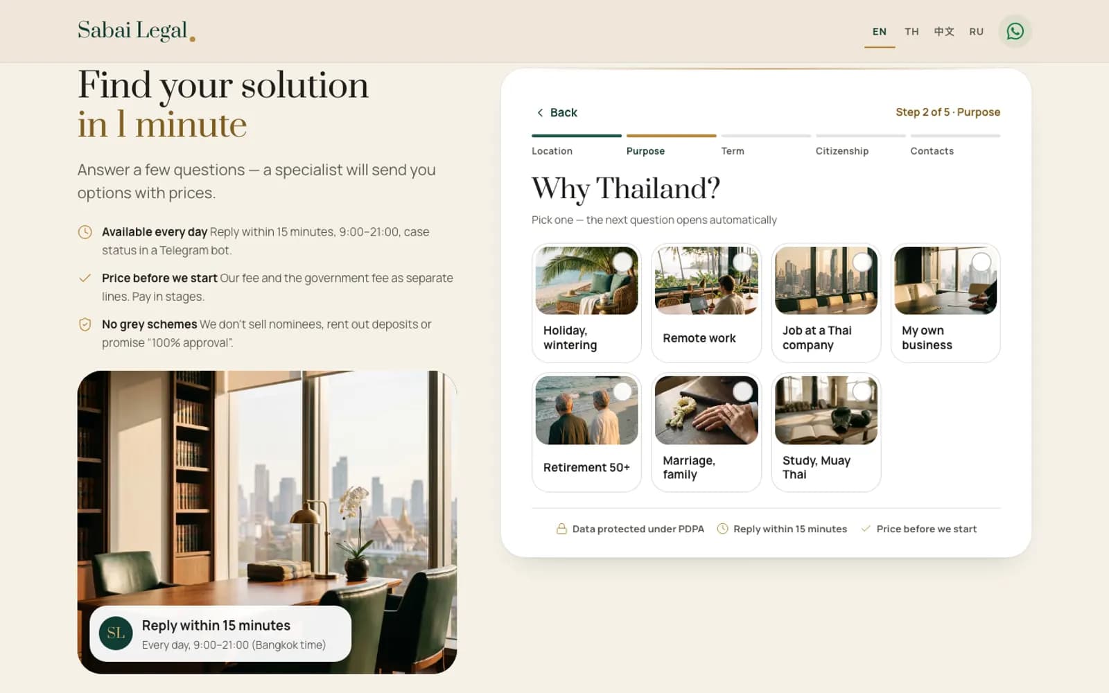 Quiz funnel finds the right service