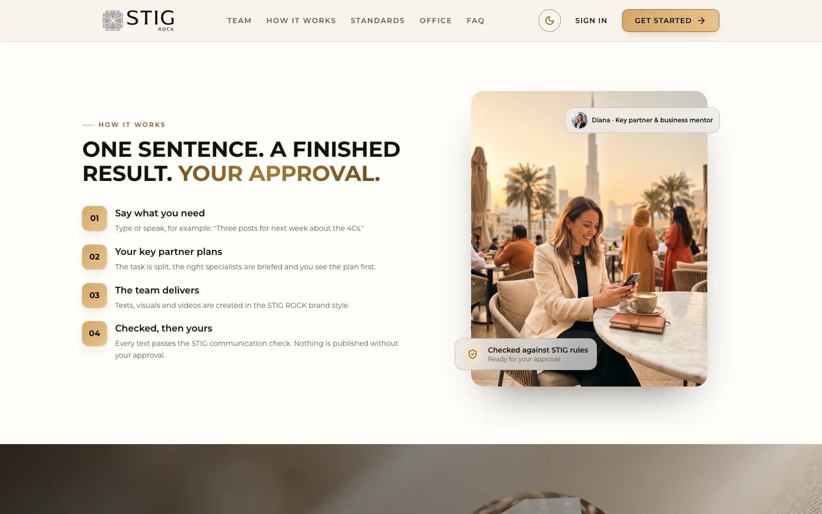 One sentence, a finished result for approval