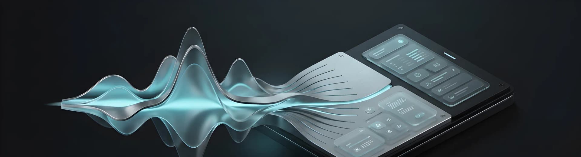 A voice waveform flowing into a voice AI control panel